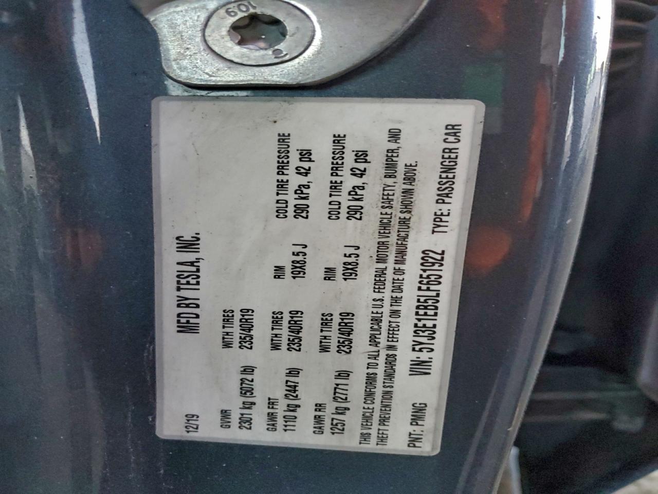 2020 Tesla Model 3 VIN: 5YJ3E1EB5LF651922 Lot: 94074445