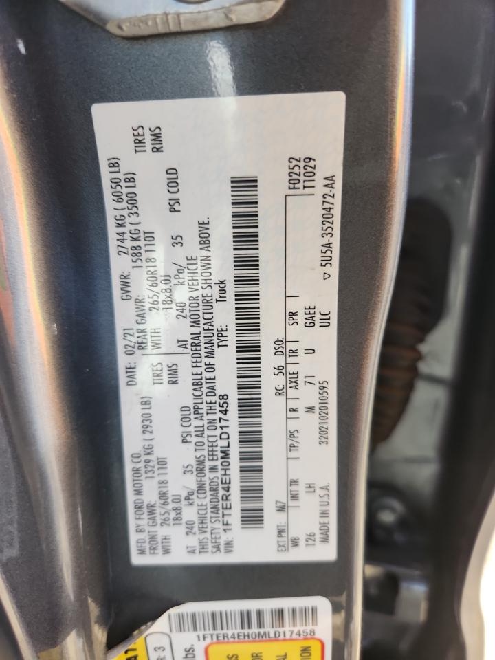 2021 Ford Ranger Xl VIN: 1FTER4EH0MLD17458 Lot: 91061035