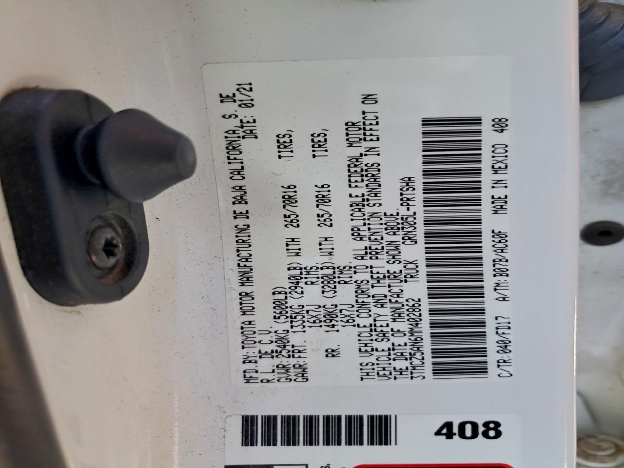 2021 Toyota Tacoma Double Cab VIN: 3TMCZ5AN6MM402862 Lot: 93663995