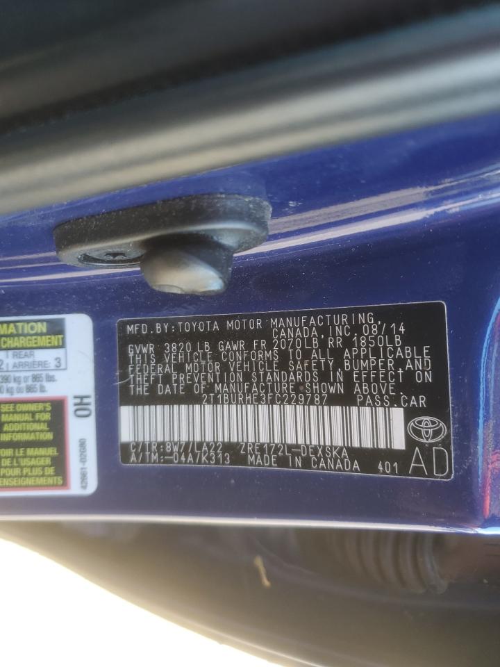 2015 Toyota Corolla L VIN: 2T1BURHE3FC229787 Lot: 92263495