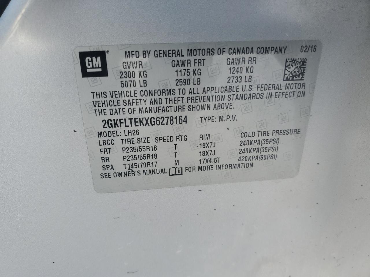 2016 GMC Terrain Sle VIN: 2GKFLTEKXG6278164 Lot: 91581045