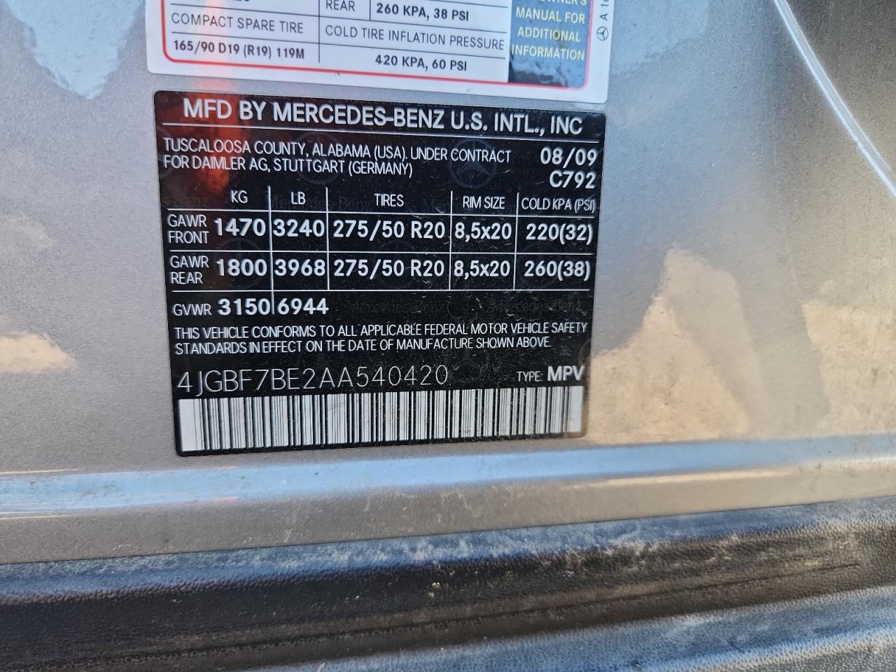 2010 Mercedes-Benz Gl 450 4Matic VIN: 4JGBF7BE2AA540420 Lot: 91457225