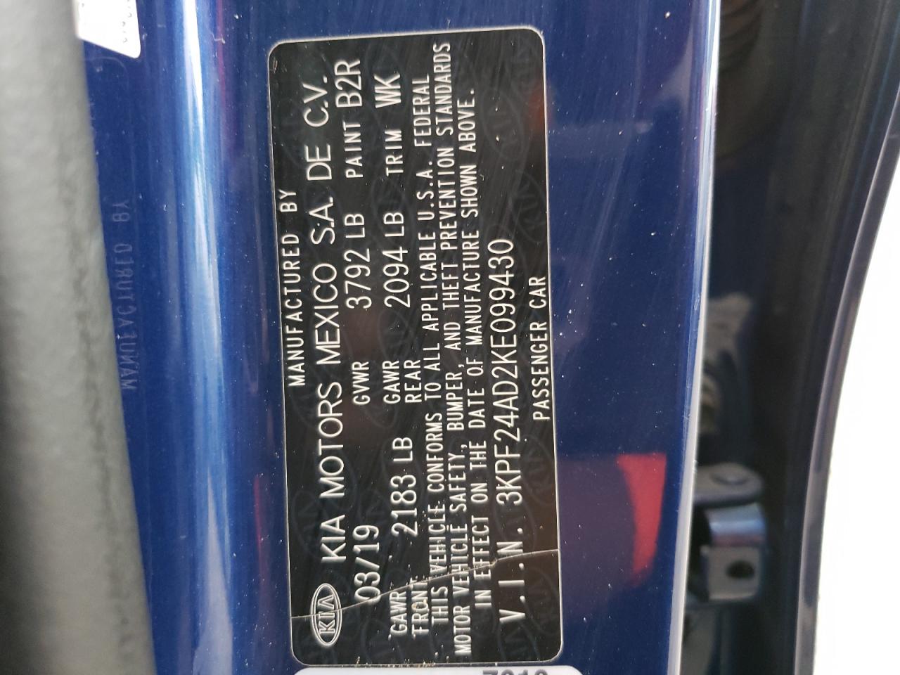 2019 Kia Forte Fe VIN: 3KPF24AD2KE099430 Lot: 91040985