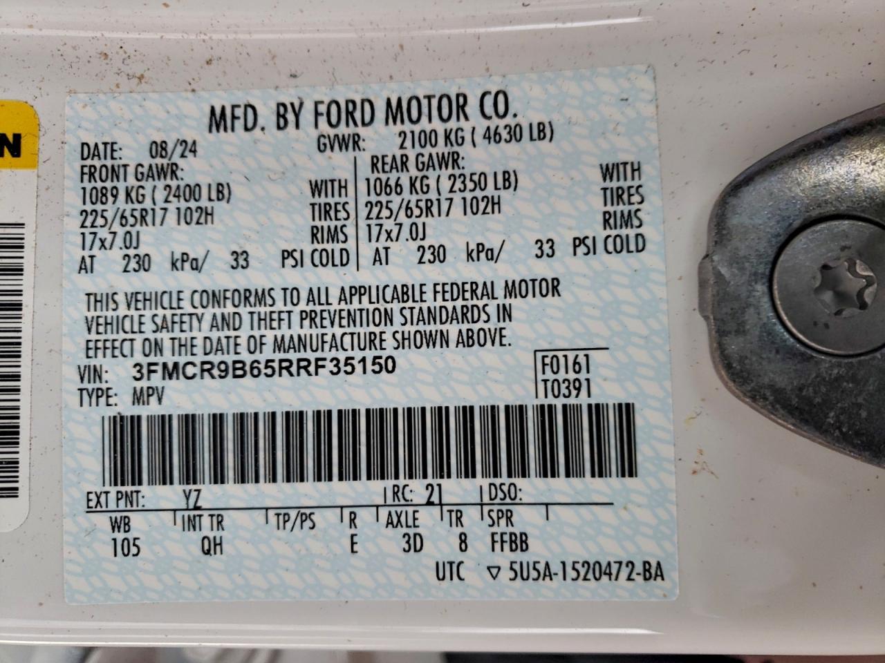 2024 Ford Bronco Sport Big Bend VIN: 3FMCR9B65RRF35150 Lot: 94468495