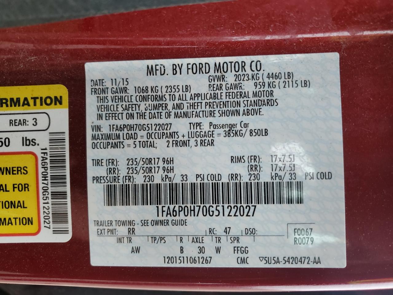 2016 Ford Fusion Se VIN: 1FA6P0H70G5122027 Lot: 93121435