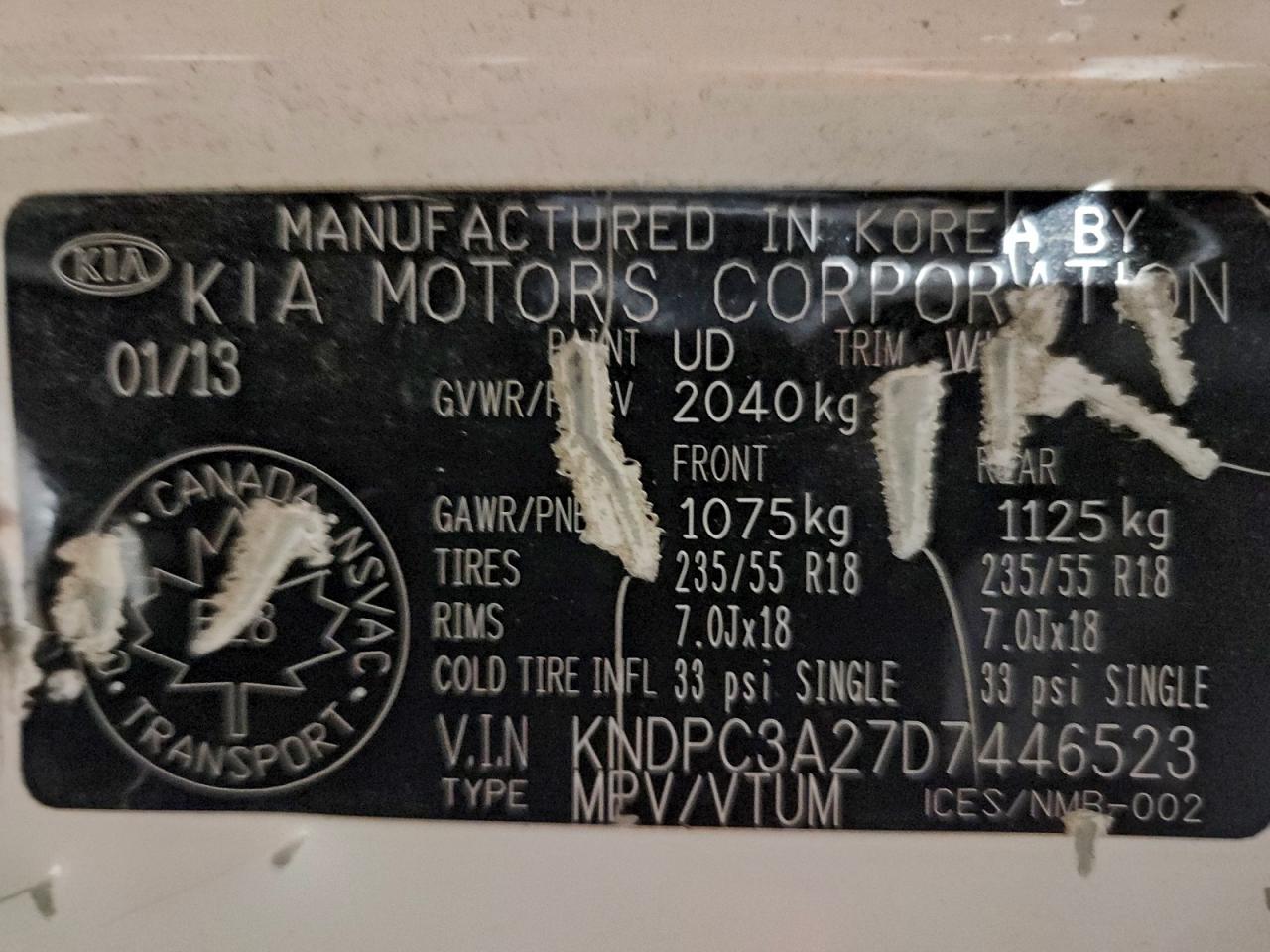 2013 Kia Sportage Ex VIN: KNDPC3A27D7446523 Lot: 94941735