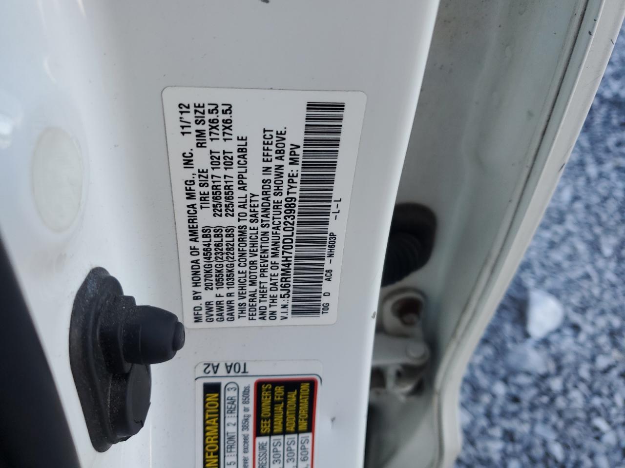 2013 Honda Cr-V Exl VIN: 5J6RM4H70DL023989 Lot: 92736795