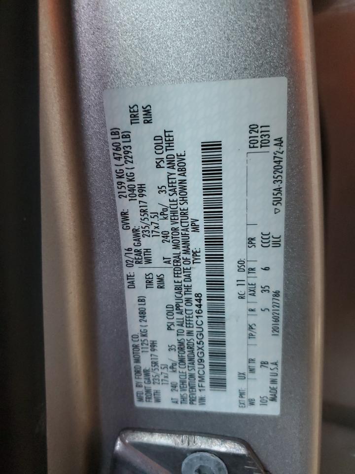 2016 Ford Escape Se VIN: 1FMCU9GX5GUC16448 Lot: 91893915