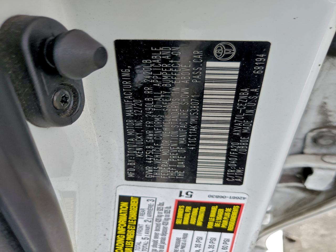 2021 Toyota Camry Le VIN: 4T1C11AK1MU538071 Lot: 94731175