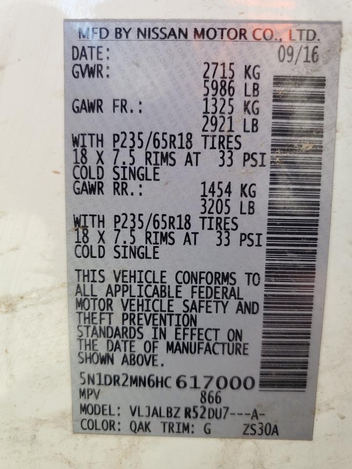 2017 Nissan Pathfinder S VIN: 5N1DR2MN6HC617000 Lot: 90778785