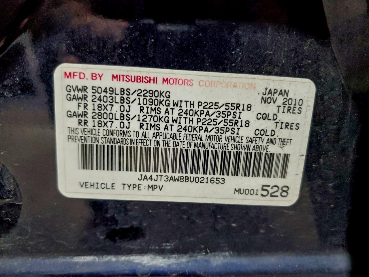 2011 Mitsubishi Outlander Se VIN: JA4JT3AW8BU021653 Lot: 94457815