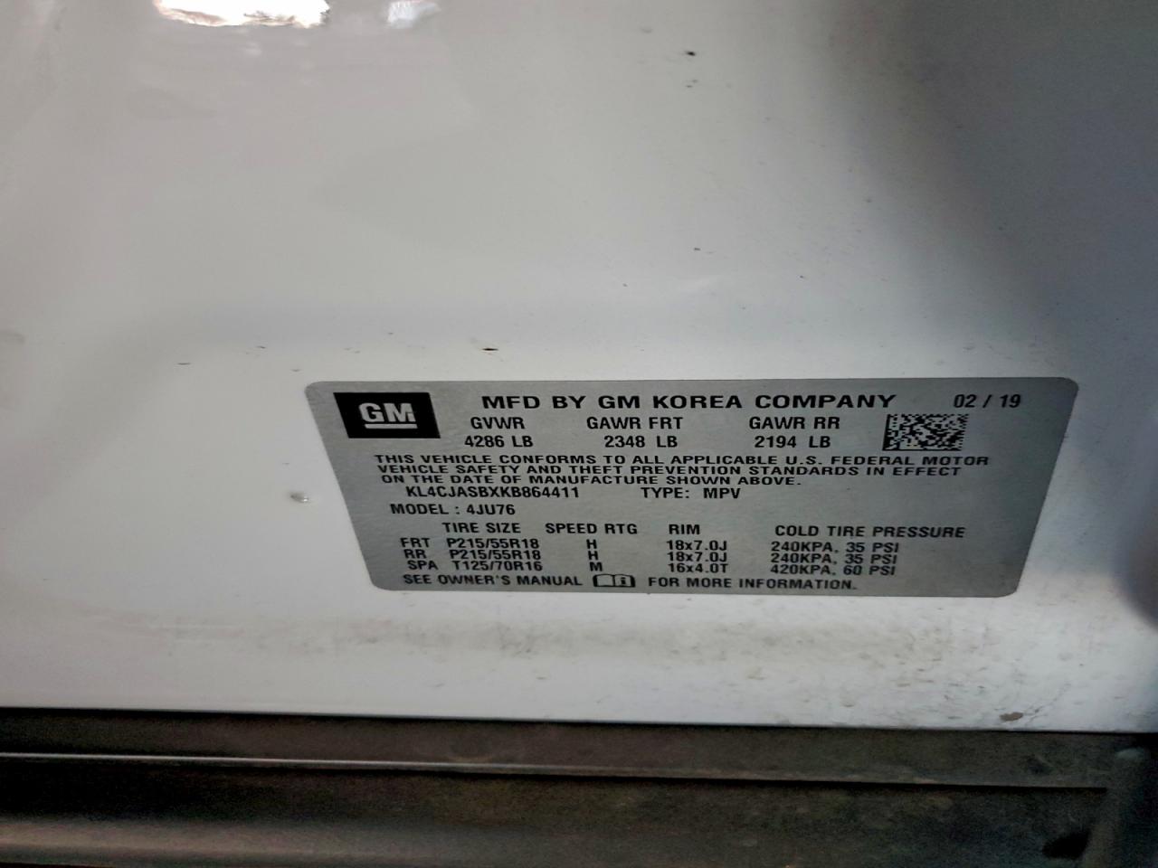 2019 Buick Encore Preferred VIN: KL4CJASBXKB864411 Lot: 94257115