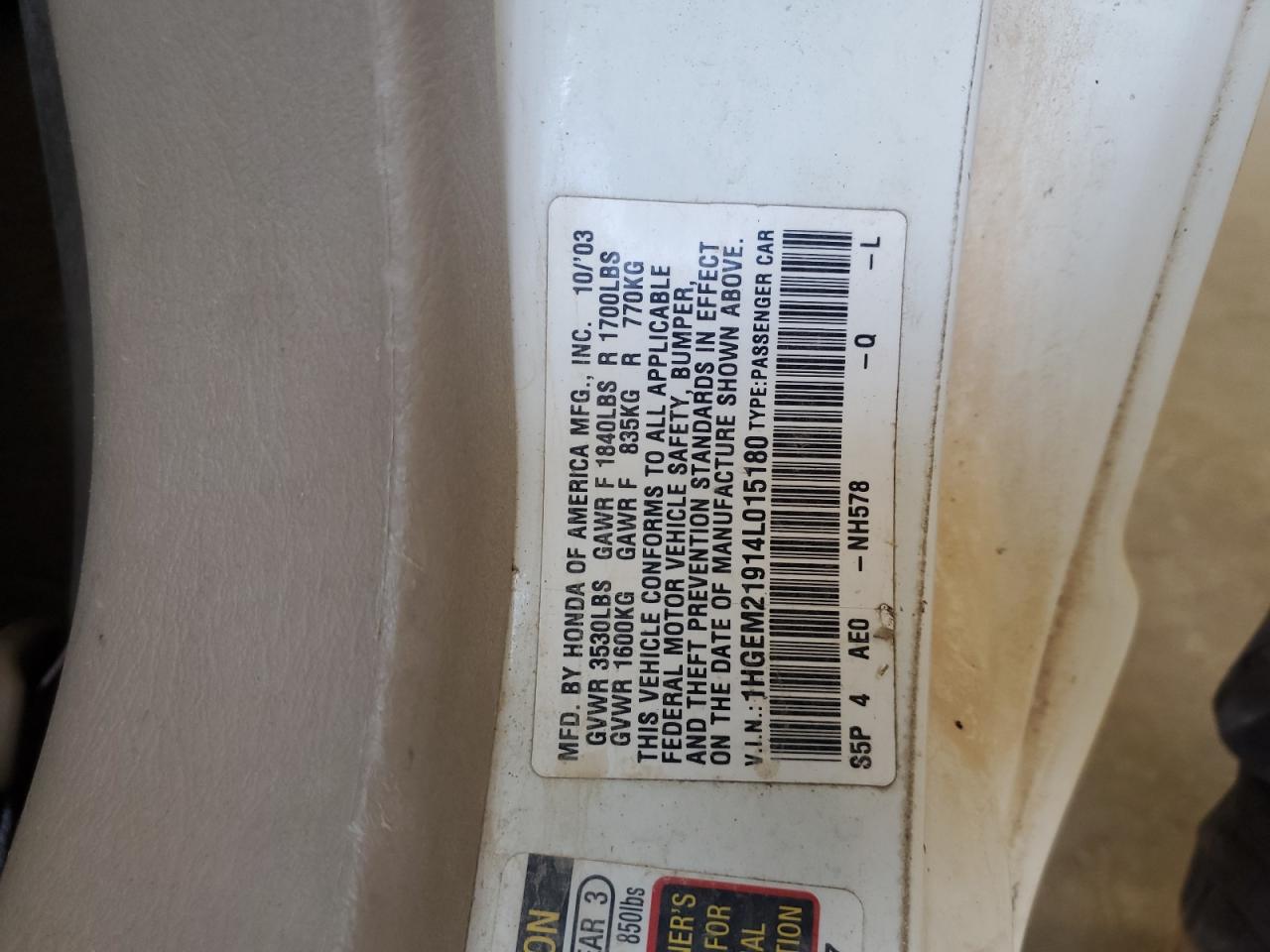 2004 Honda Civic Ex VIN: 1HGEM21914L015180 Lot: 91216745