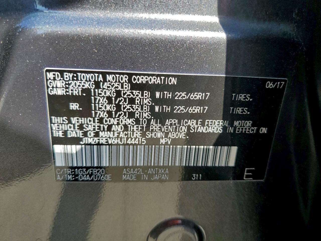 2017 Toyota Rav4 Le VIN: JTMZFREV6HJ144415 Lot: 91545265