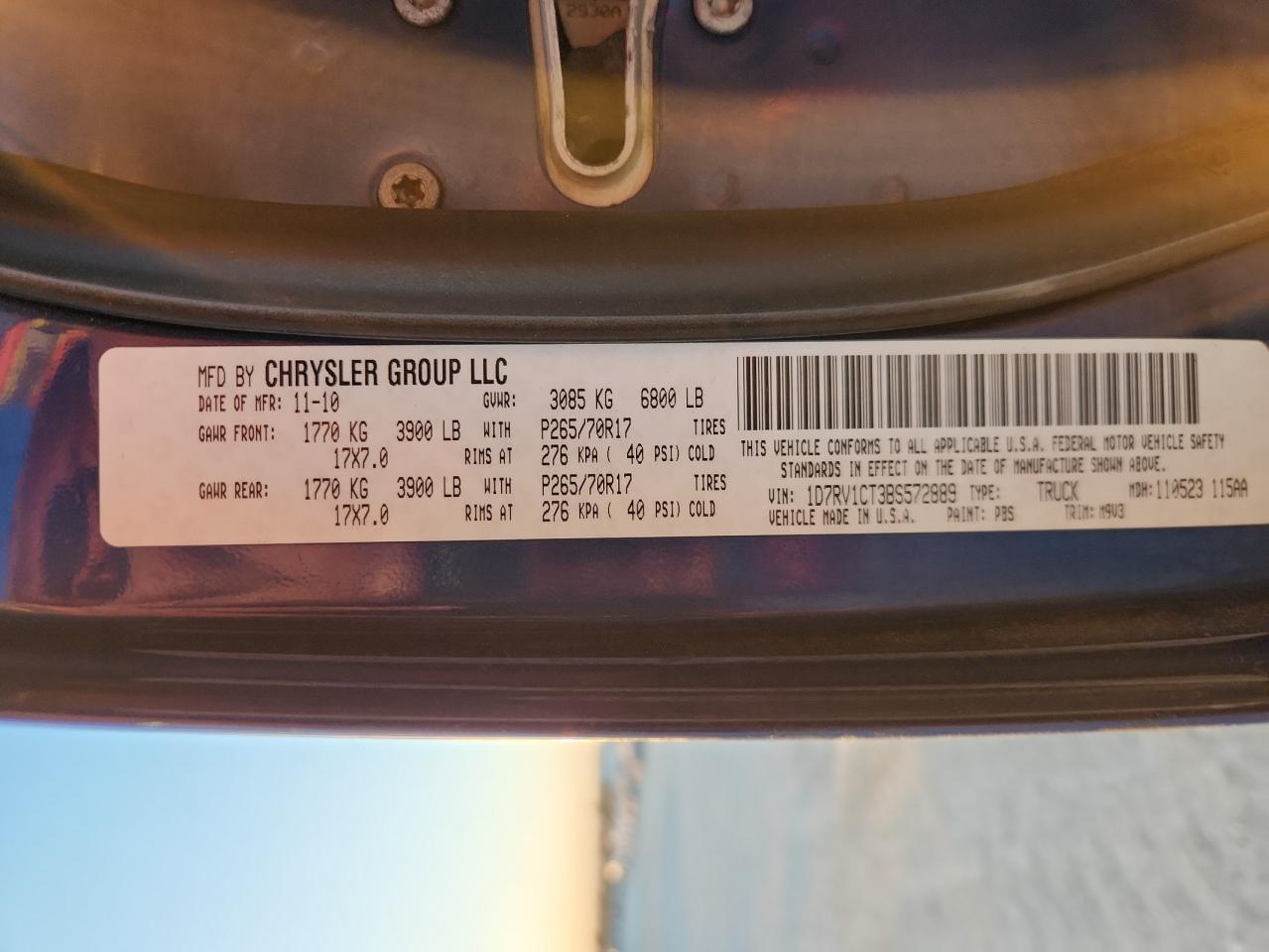 2011 Dodge Ram 1500 VIN: 1D7RV1CT3BS572889 Lot: 92643615