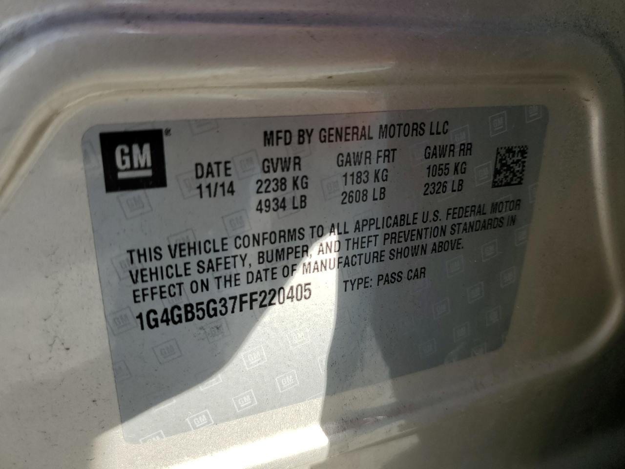 2015 Buick Lacrosse VIN: 1G4GB5G37FF220405 Lot: 92906115