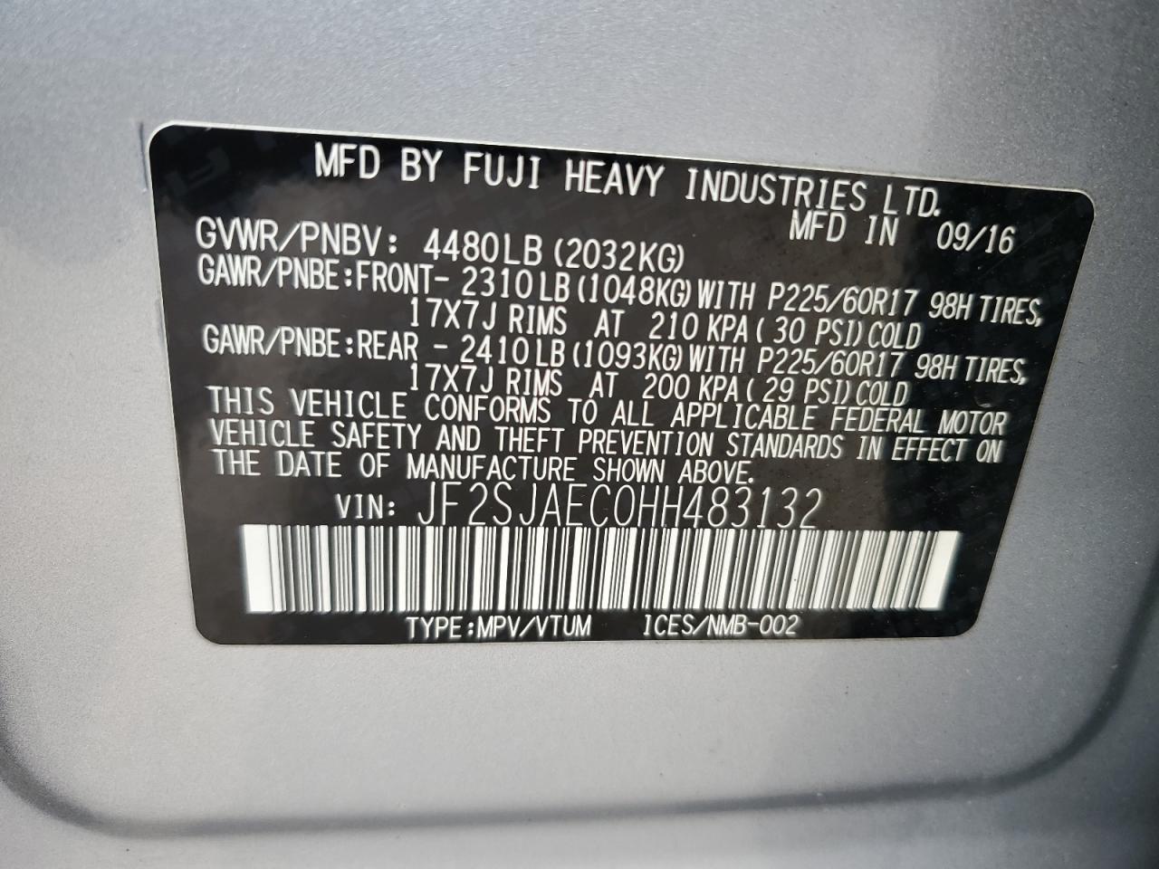 2017 Subaru Forester 2.5I Premium VIN: JF2SJAEC0HH483132 Lot: 92064345