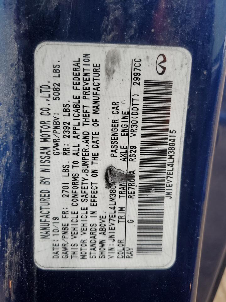 2020 Infiniti Q60 Pure VIN: JN1EV7EL4LM380415 Lot: 93765225