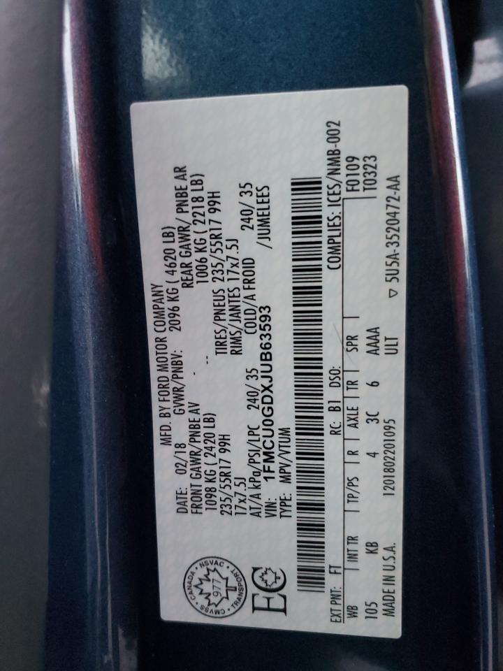 2018 Ford Escape Se VIN: 1FMCU0GDXJUB63593 Lot: 92055825