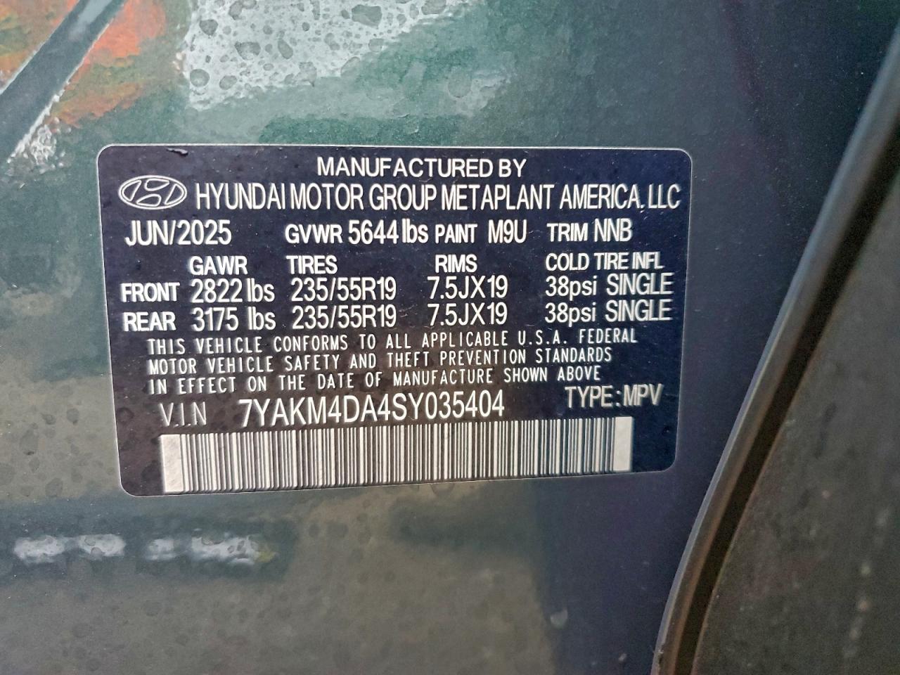 2025 Hyundai Ioniq 5 Se VIN: 7YAKM4DA4SY035404 Lot: 93654085