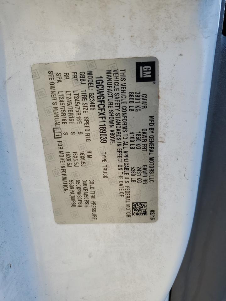 2015 Chevrolet Express G2500 VIN: 1GCWGFCFXF1189039 Lot: 94148615