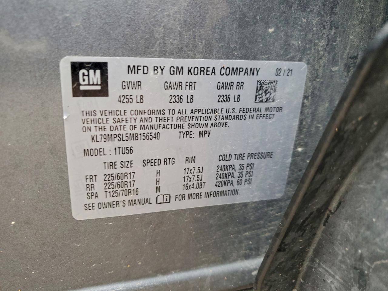 2021 Chevrolet Trailblazer Lt VIN: KL79MPSL5MB156540 Lot: 94148885