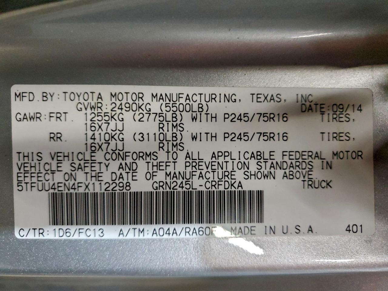 2015 Toyota Tacoma Access Cab VIN: 5TFUU4EN4FX112298 Lot: 94145415