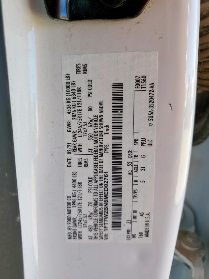 2021 Ford F250 Super Duty VIN: 1FT7W2BN8MED02761 Lot: 92074815