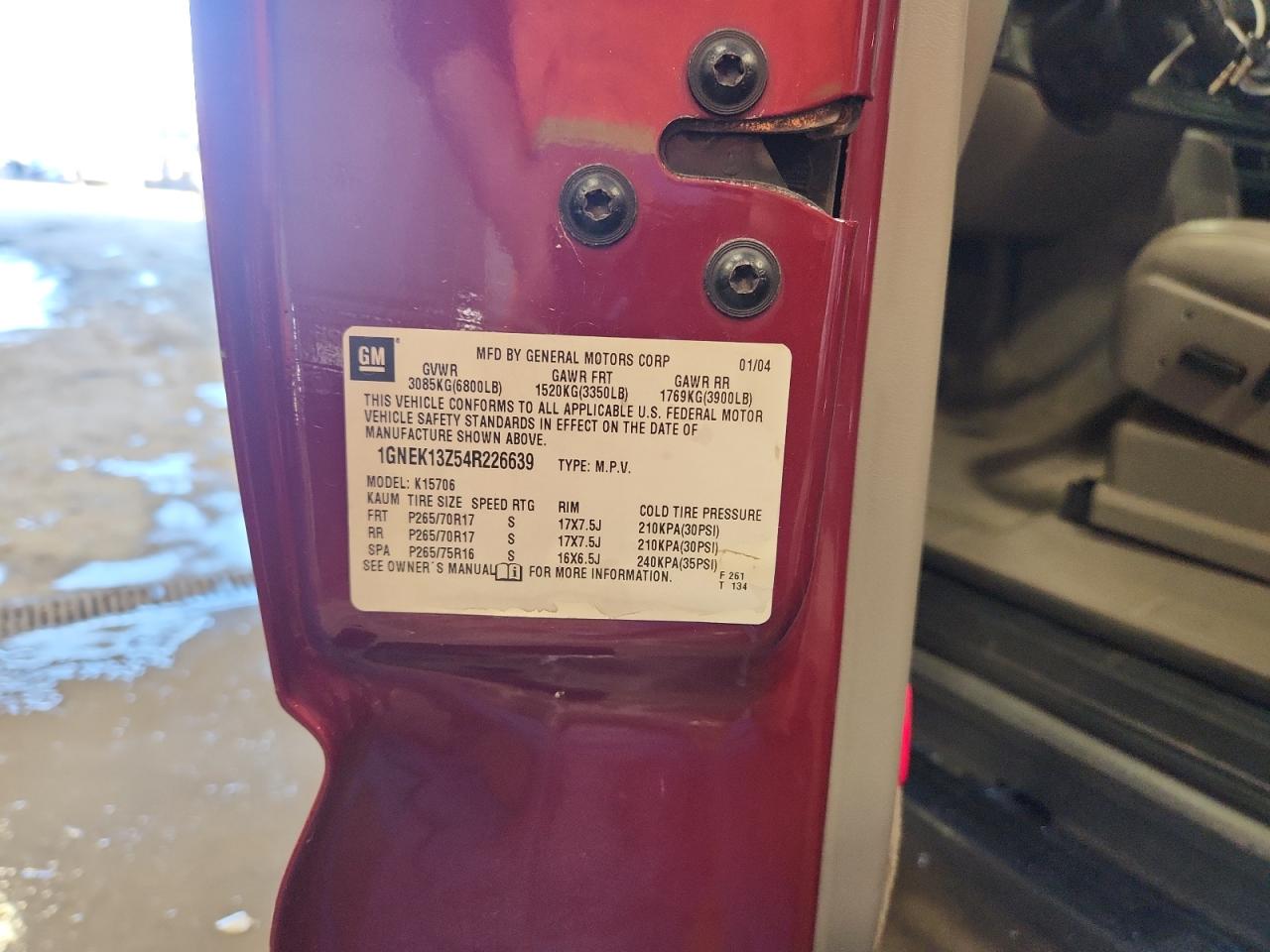 2004 Chevrolet Tahoe K1500 VIN: 1GNEK13Z54R226639 Lot: 91429055