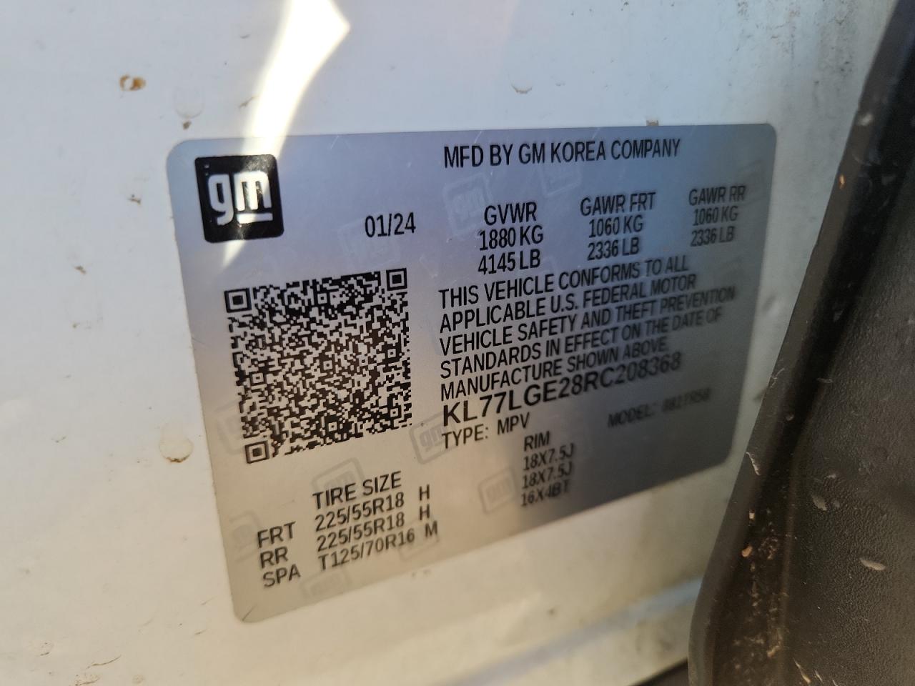 2024 Chevrolet Trax 1Rs VIN: KL77LGE28RC208368 Lot: 92329365