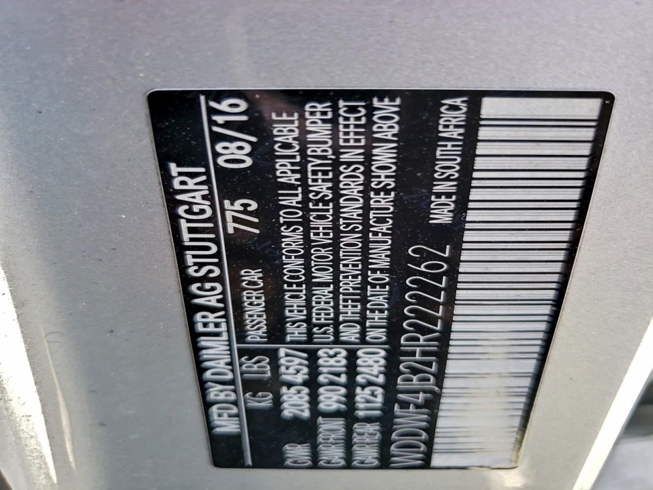 2017 Mercedes-Benz C 300 VIN: WDDWF4JB2HR222262 Lot: 93757325