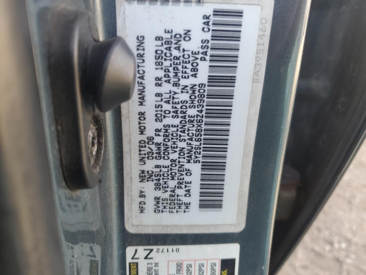 2006 Pontiac Vibe VIN: 5Y2SL658X6Z439809 Lot: 90824585