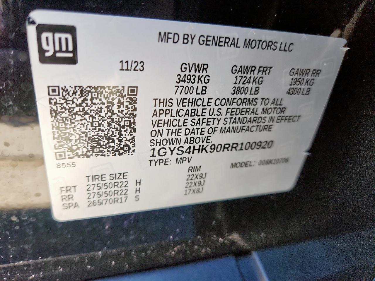 2024 Cadillac Escalade V VIN: 1GYS4HK90RR100920 Lot: 89710935
