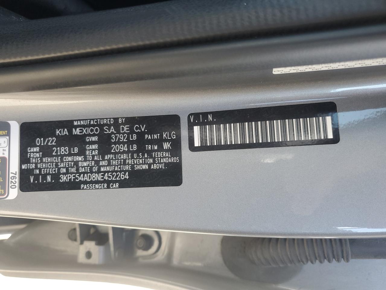 2022 Kia Forte Gt Line VIN: 3KPF54AD8NE452264 Lot: 91663855