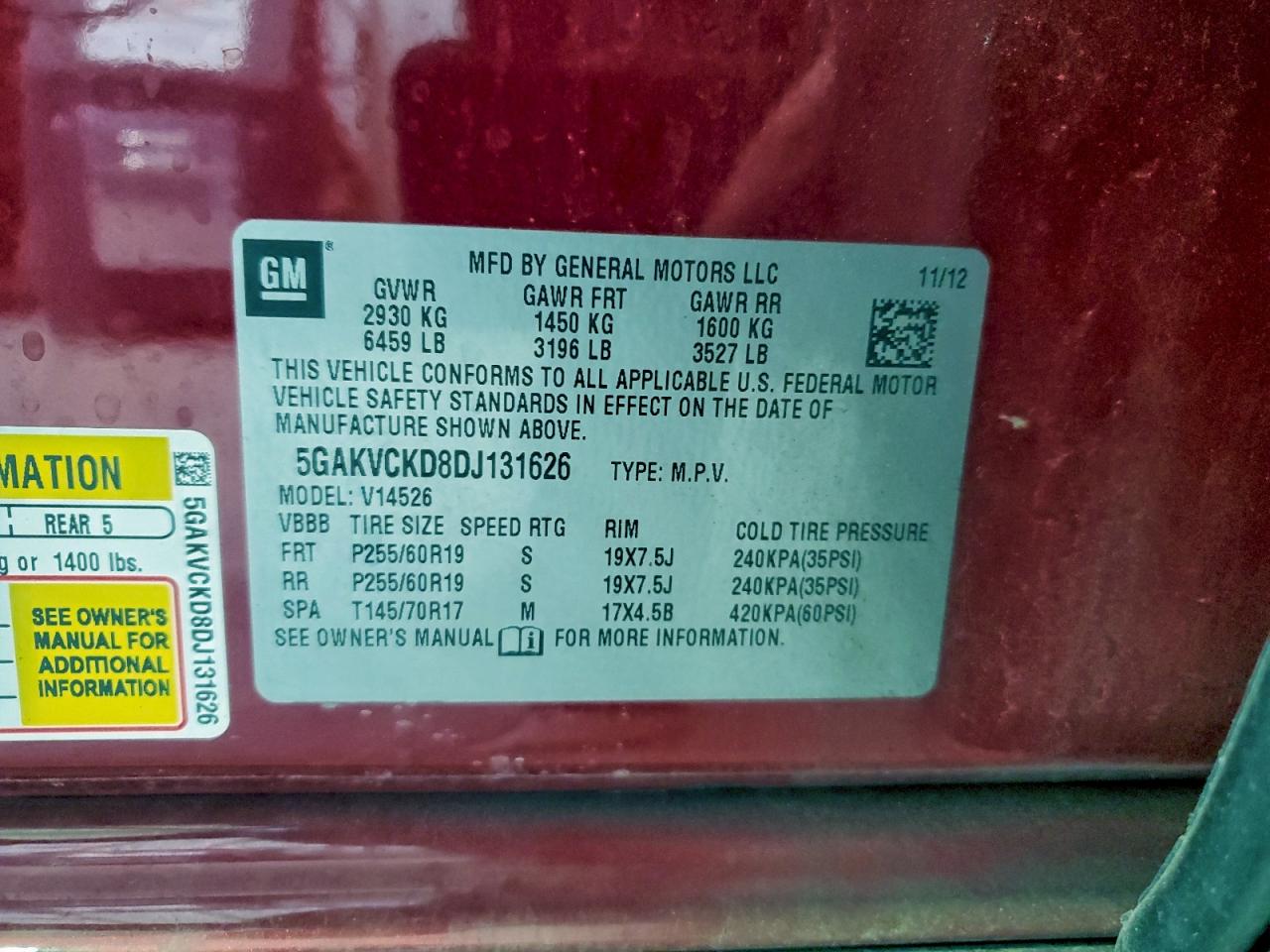 2013 Buick Enclave VIN: 5GAKVCKD8DJ131626 Lot: 92711965