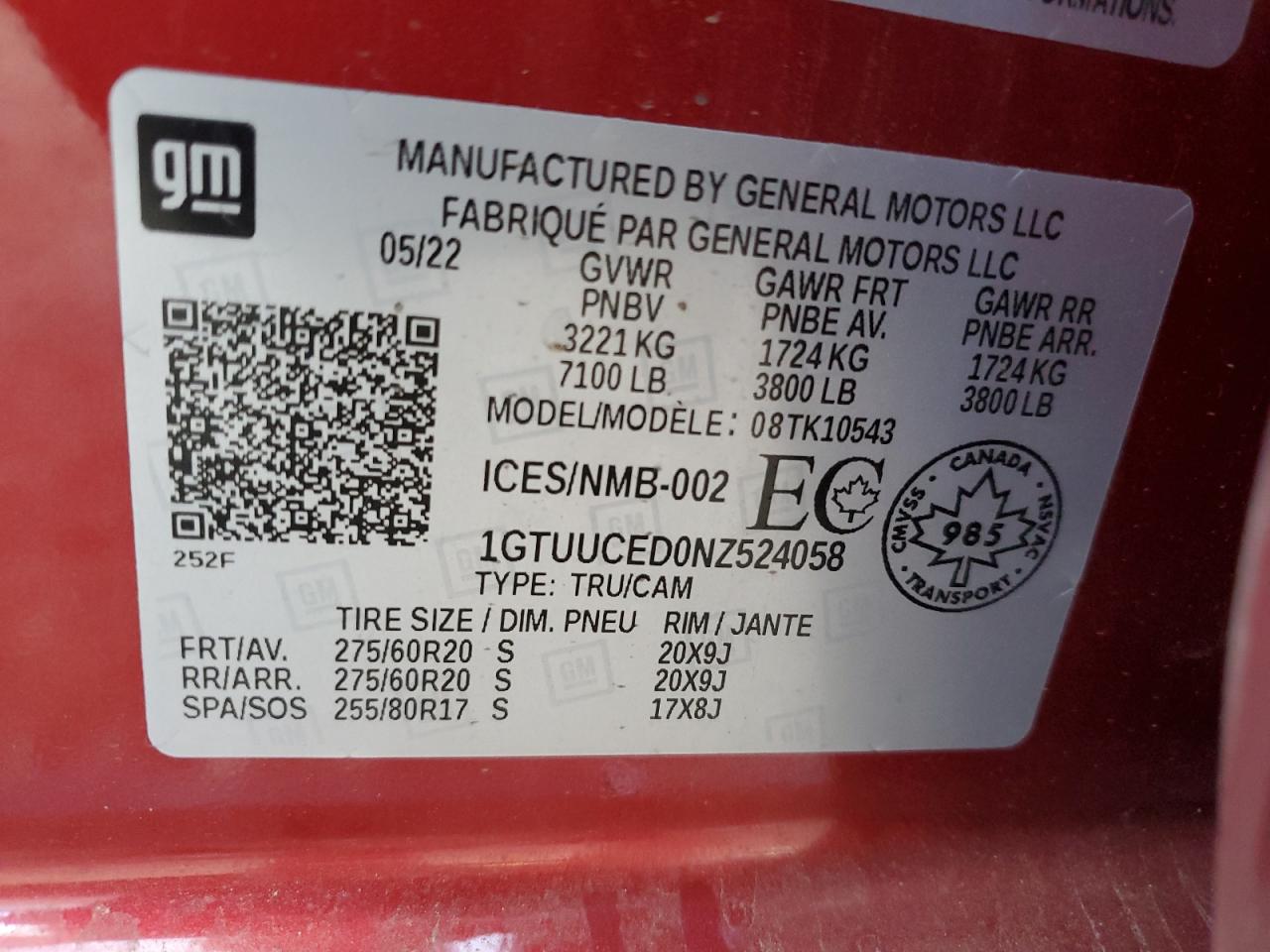 2022 GMC Sierra K1500 Elevation VIN: 1GTUUCED0NZ524058 Lot: 91611385