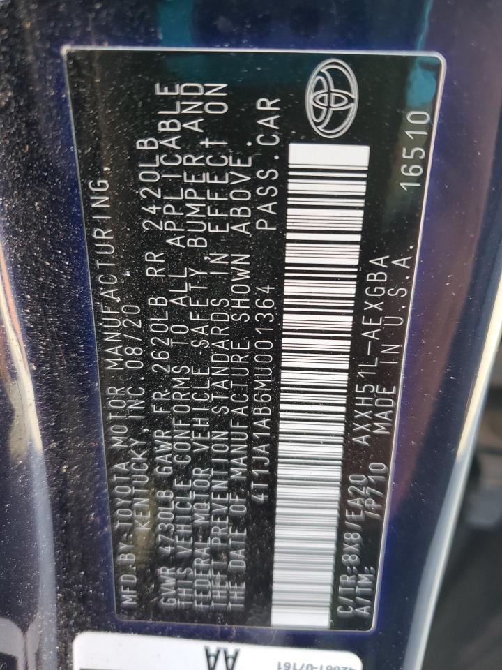 2021 Toyota Avalon Xle VIN: 4T1JA1AB6MU001364 Lot: 93183695