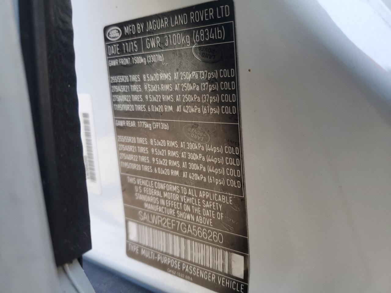 2016 Land Rover Range Rover Sport Sc VIN: SALWR2EF7GA566260 Lot: 93322785