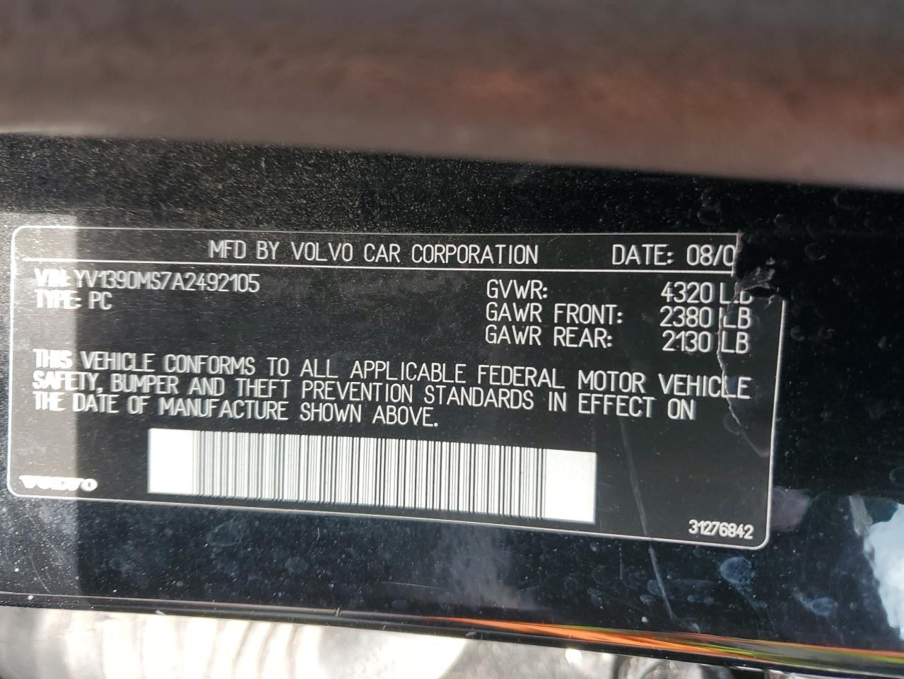 2010 Volvo S40 2.4I VIN: YV1390MS7A2492105 Lot: 91453605