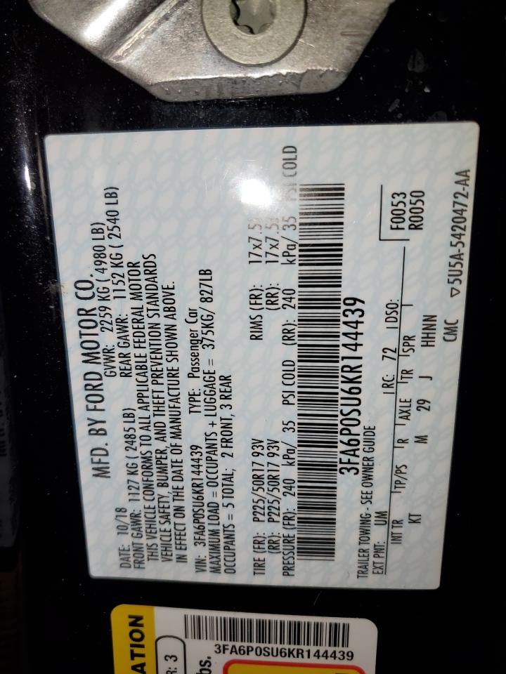 2019 Ford Fusion Titanium VIN: 3FA6P0SU6KR144439 Lot: 92771205