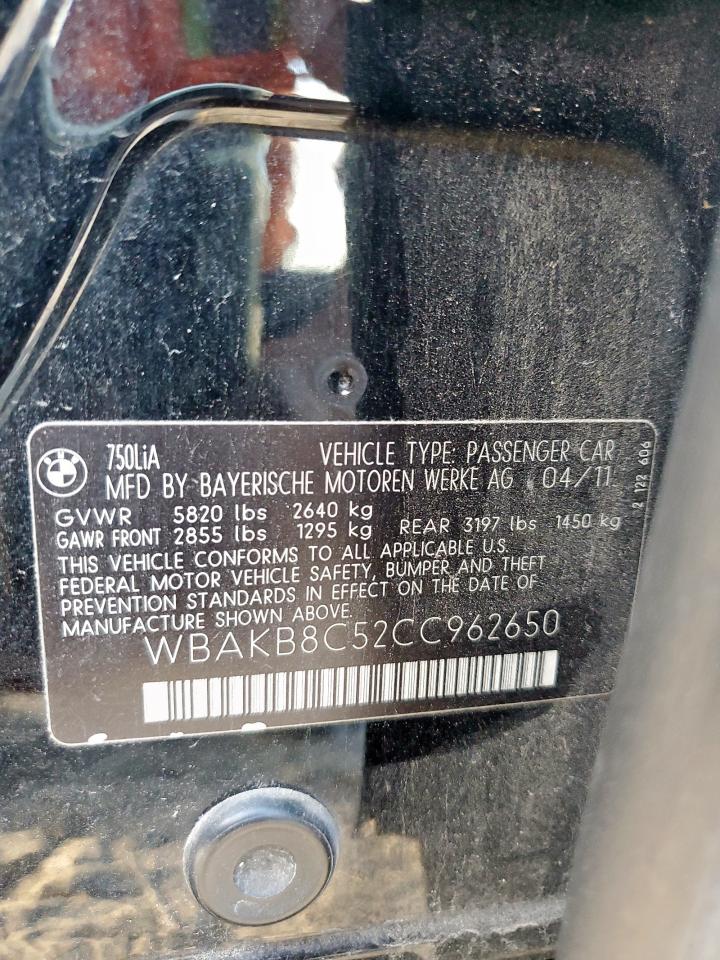 2012 BMW 750 Li VIN: WBAKB8C52CC962650 Lot: 92806035