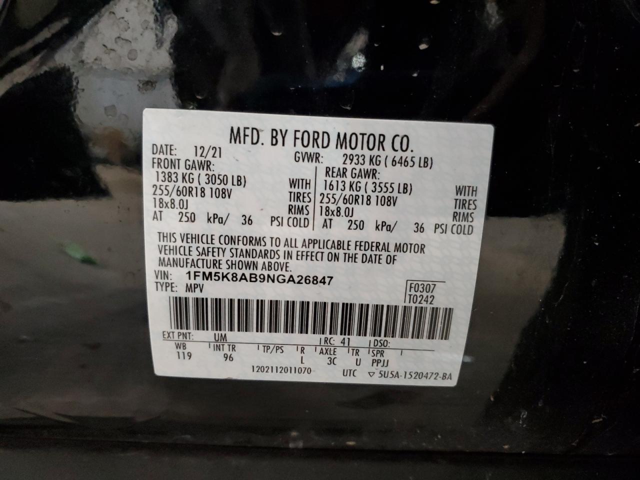 2022 Ford Explorer Police Interceptor VIN: 1FM5K8AB9NGA26847 Lot: 93483625