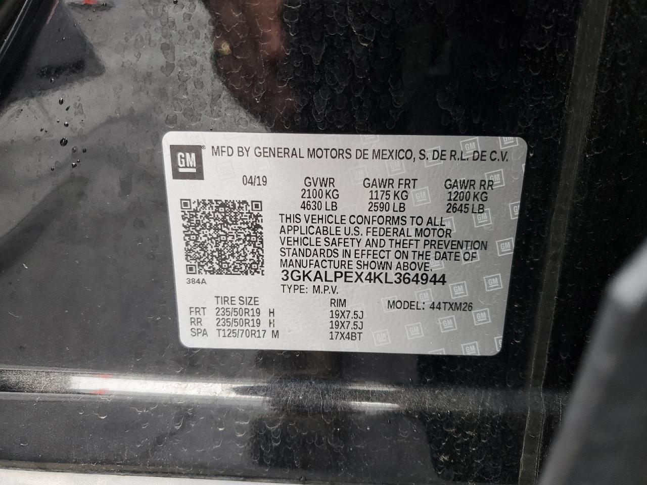 2019 GMC Terrain Slt VIN: 3GKALPEX4KL364944 Lot: 93057365