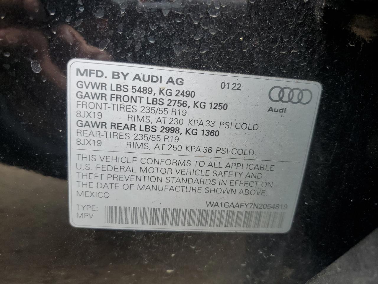 2022 Audi Q5 Premium 45 VIN: WA1GAAFY7N2054819 Lot: 92266045