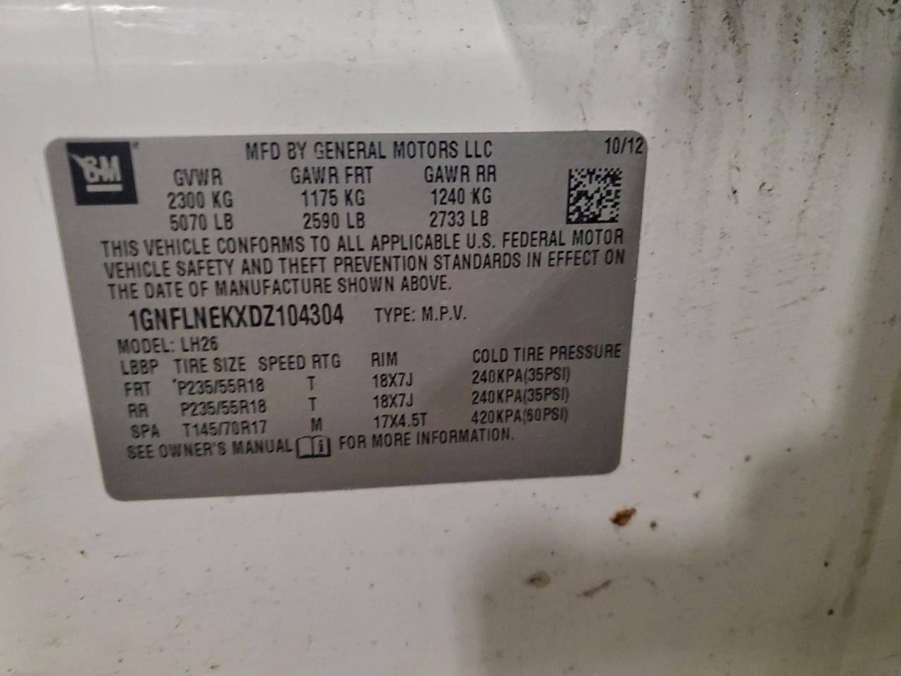 2013 Chevrolet Equinox Lt VIN: 1GNFLNEKXDZ104304 Lot: 93786355