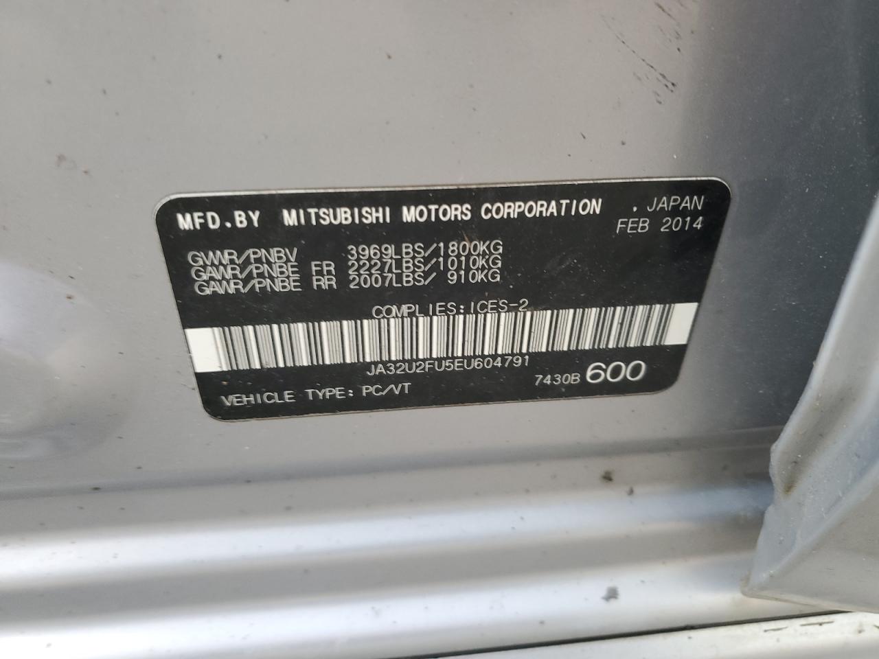 2014 Mitsubishi Lancer Es/Es Sport VIN: JA32U2FU5EU604791 Lot: 91381685