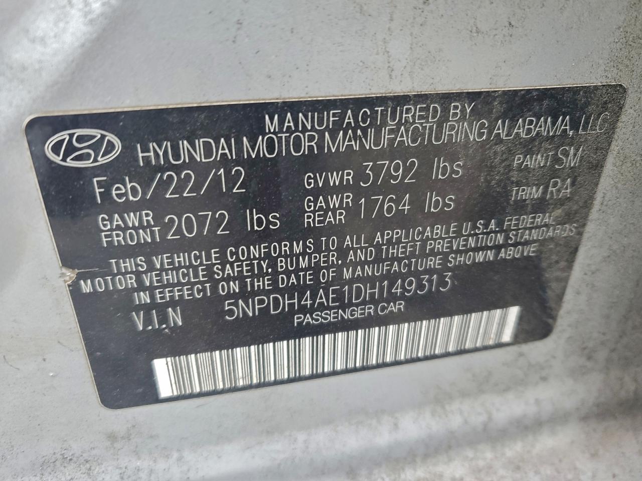 2013 Hyundai Elantra Gls VIN: 5NPDH4AE1DH149313 Lot: 94352575