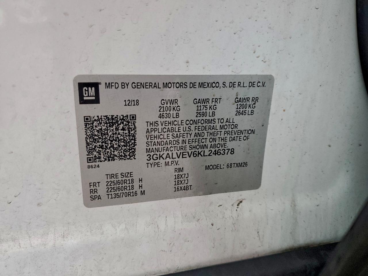 2019 GMC Terrain Slt VIN: 3GKALVEV6KL246378 Lot: 94125875