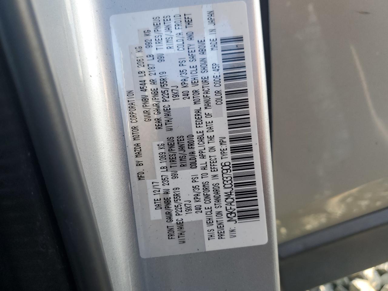 2018 Mazda Cx-5 Touring VIN: JM3KFACM4J0337906 Lot: 92728685