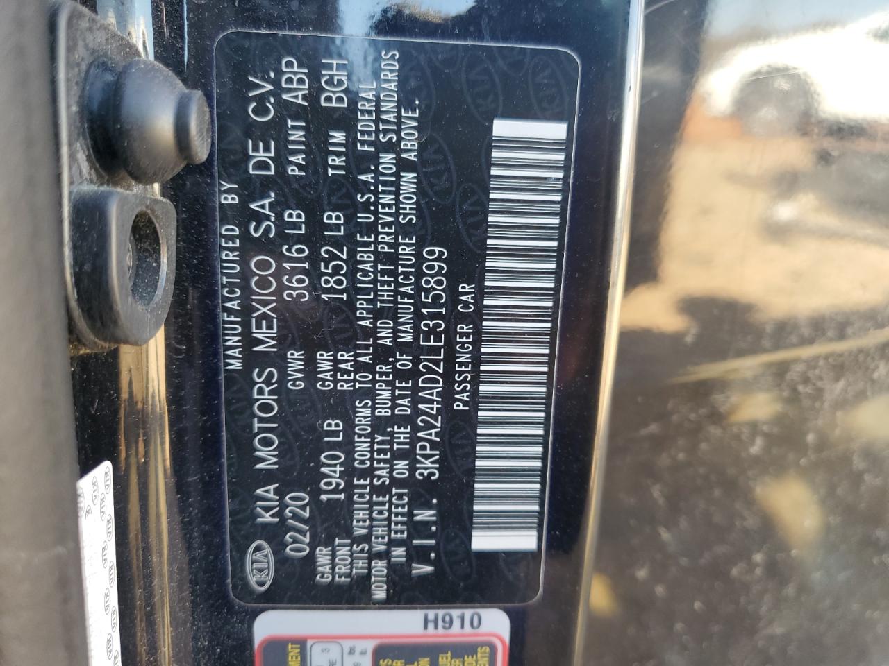 2020 Kia Rio Lx VIN: 3KPA24AD2LE315899 Lot: 92813315